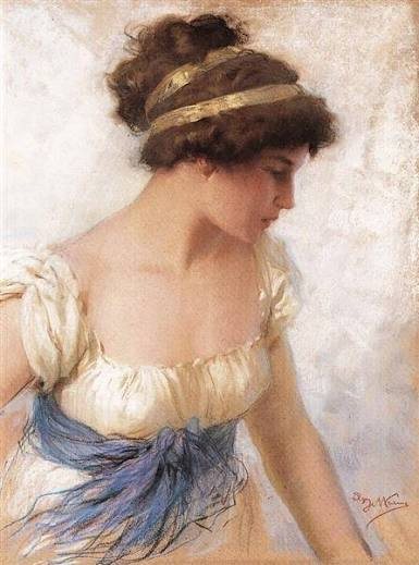 Painting of a young woman with a golden ribbon in her hair